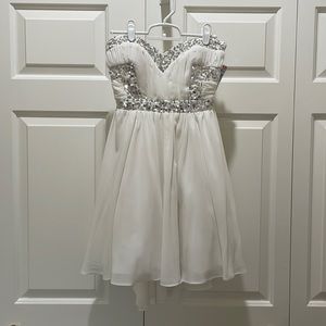 White strapless sequined formal dress